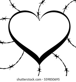 tattoo heart vector. Prison of barbed wire