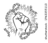 Tattoo of Human Fist with Broken Chain. Feedom concept. Vector illustration.