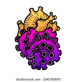 Tattoo with Human heart and octopus. Traditional black dot style ink. Isolated vector illustration. Traditional Tattoo Set Old School Tattooing Style Ink. Vector black engraving vintage illustrations.