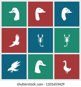Tattoo icon. collection of 9 tattoo filled icons such as goose, eagle. editable tattoo icons for web and mobile.