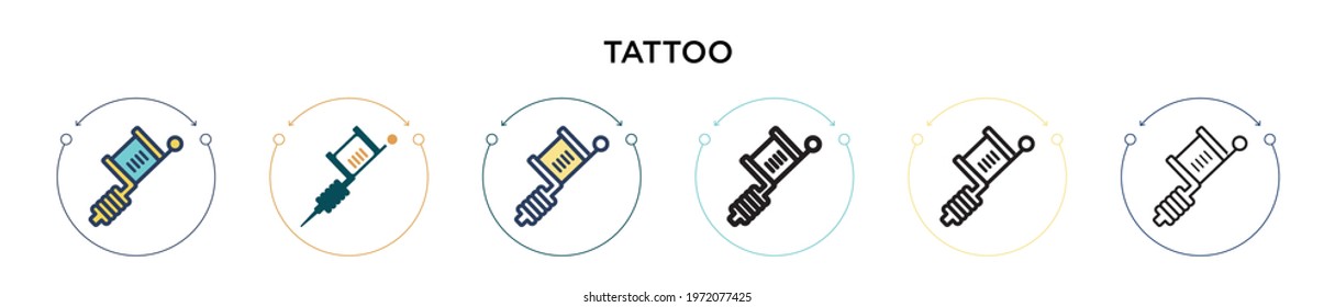 Tattoo icon in filled, thin line, outline and stroke style. Vector illustration of two colored and black tattoo vector icons designs can be used for mobile, ui, web