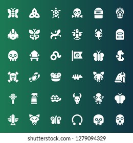 tattoo icon set. Collection of 36 filled tattoo icons included Skull, Piercing, Butterfly, Wolf, Eagle, Kraken, Tortoise, Desinfectant, Chinese knot, Frog, Fox, Armadillo, Scorpion