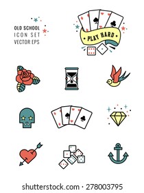 tattoo icon set, rockabilly and old school design. black and white.