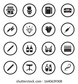 Tattoo Icons. Black Flat Design In Circle. Vector Illustration.