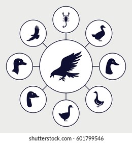 tattoo icons set. Set of 9 tattoo filled icons such as goose, eagle
