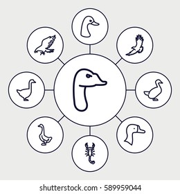 tattoo icons set. Set of 9 tattoo outline icons such as eagle, goose
