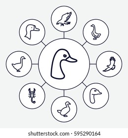tattoo icons set. Set of 9 tattoo outline icons such as eagle, goose
