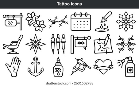 Tattoo icons set line art design elements