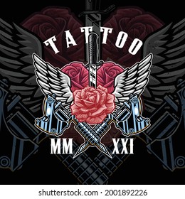 Tattoo illustration design with black background