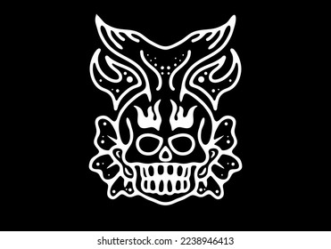 Tattoo illustration design of skull with whale tail horn