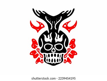 Tattoo illustration design of skull with whale tail horn