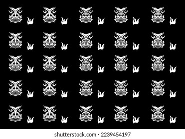 Tattoo illustration design of skull with whale tail horn pattern