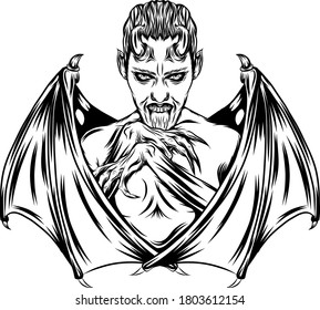 Ilustración del tatuaje del niño Drácula con murciélago afilado