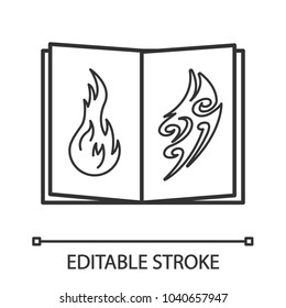 Tattoo images catalog linear icon. Tattooist's portfolio. Thin line illustration. Tattoos sketch book. Contour symbol. Vector isolated outline drawing. Editable stroke