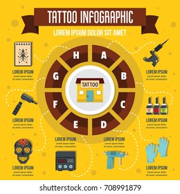 Tattoo infographic banner concept. Flat illustration of tattoo infographic vector poster concept for web