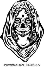 Illustration Black White Skull Girl Rose Stock Illustration 676085002