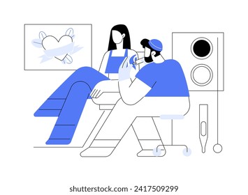 Tattoo isolated cartoon vector illustrations. Professional tattoo artist makes body decoration, people lifestyle, appearance improvement, beauty procedures, tattoo salon vector cartoon.