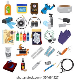 Tattoo kit and equipment, icons, tools