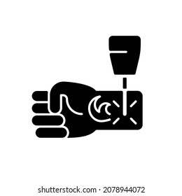 Tattoo laser removal black glyph icon. Special human body operations. Removing injected ink from skin. Dangerous medical equipment. Silhouette symbol on white space. Vector isolated illustration