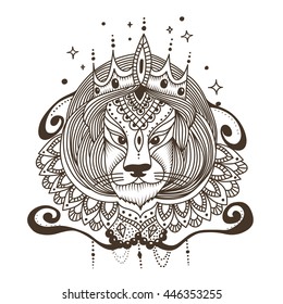 Tattoo leo vector illustration. The king leo illustration for coloring pages.