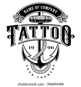 Tattoo lettering illustration with anchor. Logo template, design, shirt graphic. Text is on the separate layer. (VERSION FOR WHITE BACKGROUND) 