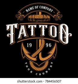 Tattoo lettering illustration with anchor. Logo template, design, shirt graphic. Text is on the separate layer. (VERSION FOR DARK BACKGROUND)
