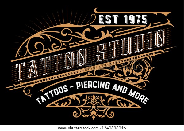 Tattoo Logo Old Lettering On Dark Stock Vector (Royalty Free ...