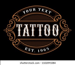 Tattoo logo template. Vintage lettering on dark background. Text is on the separate group.