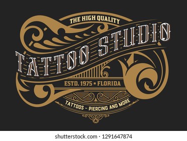 Tattoo logo template with vintage ornaments. Layered