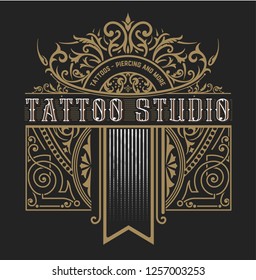 Tattoo logo template with vintage ornaments.Vector layered