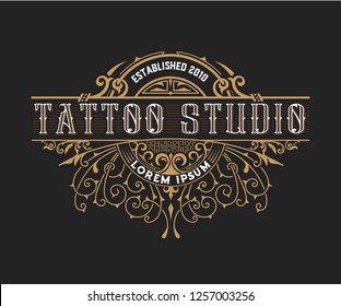 Tattoo logo template with vintage ornaments.Vector layered