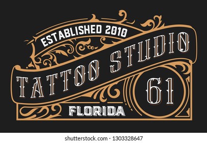 Tattoo logo template with vintage ornaments.Vector layered