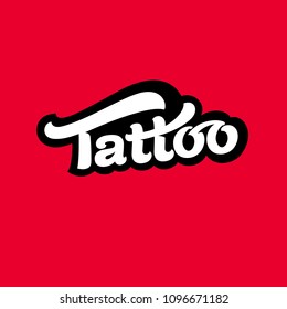 Tattoo logo vector image. White letters with a black outline on a red background