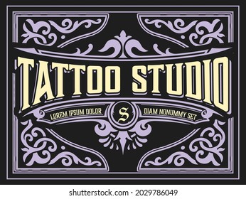 Tattoo logo with vintage ornaments. Layered