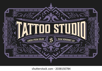 Tattoo logo with vintage ornaments. Layered