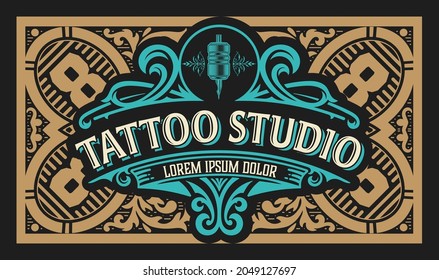 Tattoo logo with vintage ornaments. Layered