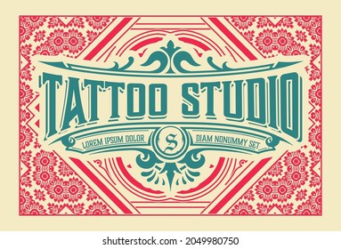Tattoo logo with vintage ornaments. Layered
