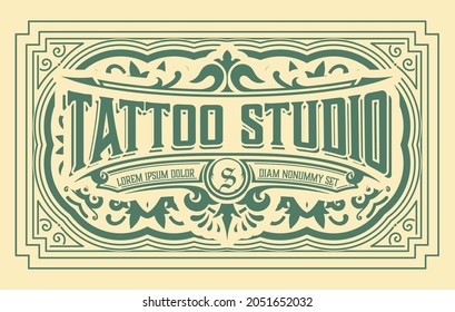 Tattoo logo with vintage ornaments. Layered