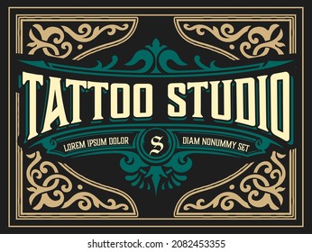 Tattoo logo with vintage ornaments. Layered