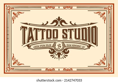 Tattoo logo with vintage ornaments. Layered