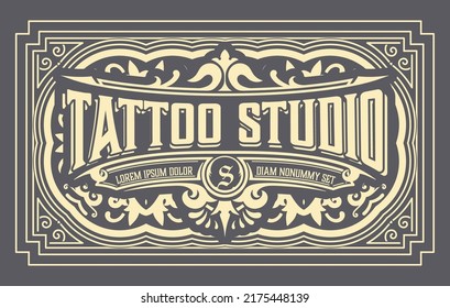 Tattoo logo with vintage ornaments. Layered