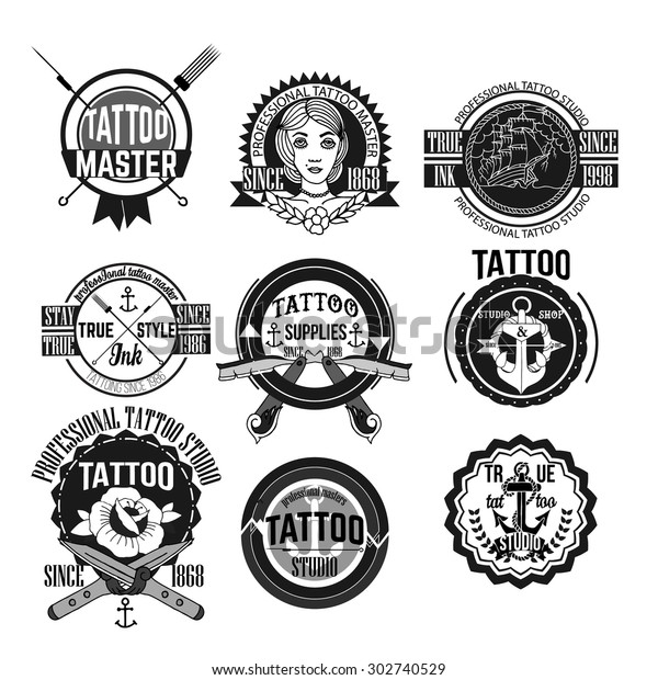 Tattoo Logos Badges Vector Set Stock Vector (Royalty Free) 302740529