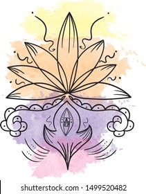 Tattoo lotus. Watercolor lotus flower. Rainbow watercolor. Mandala. Indian oriental element for design. Logo or print. Vector illustration