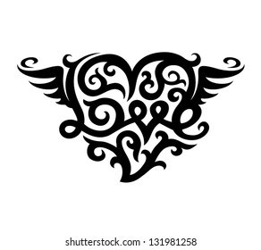tattoo with love heart symbol vector illustration isolated on white background. Vector Illustration.