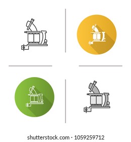 Tattoo machine frame with coils icon. Flat design, linear and color styles. Tattoo gun. Isolated vector illustrations