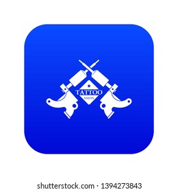 Tattoo machine icon blue vector isolated on white background