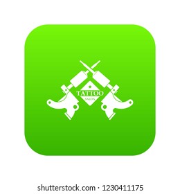 Tattoo machine icon green vector isolated on white background