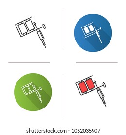 Tattoo machine icon. Tattoo gun. Flat design, linear and color styles. Isolated vector illustrations