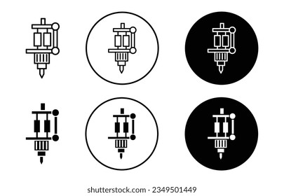 Juego de iconos de máquina de tatuajes. Símbolo vectorial de pistola de artista tatuador en estilo negro relleno y delineado.