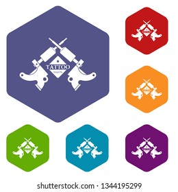 Tattoo machine icons vector colorful hexahedron set collection isolated on white 